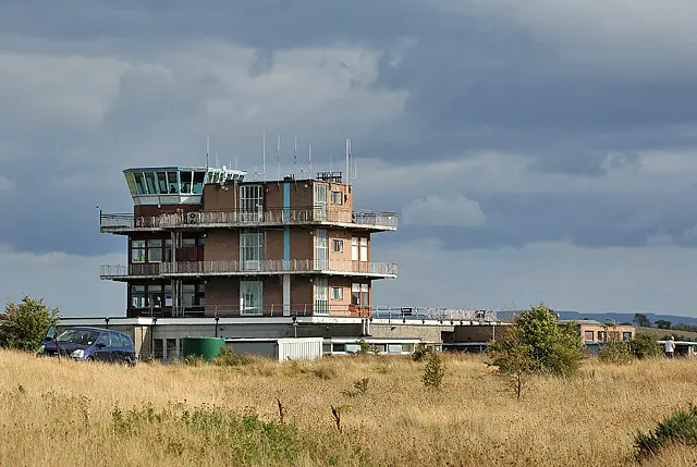 The control tower at Glasgow Prestwick Airport seen from outside, 2014
